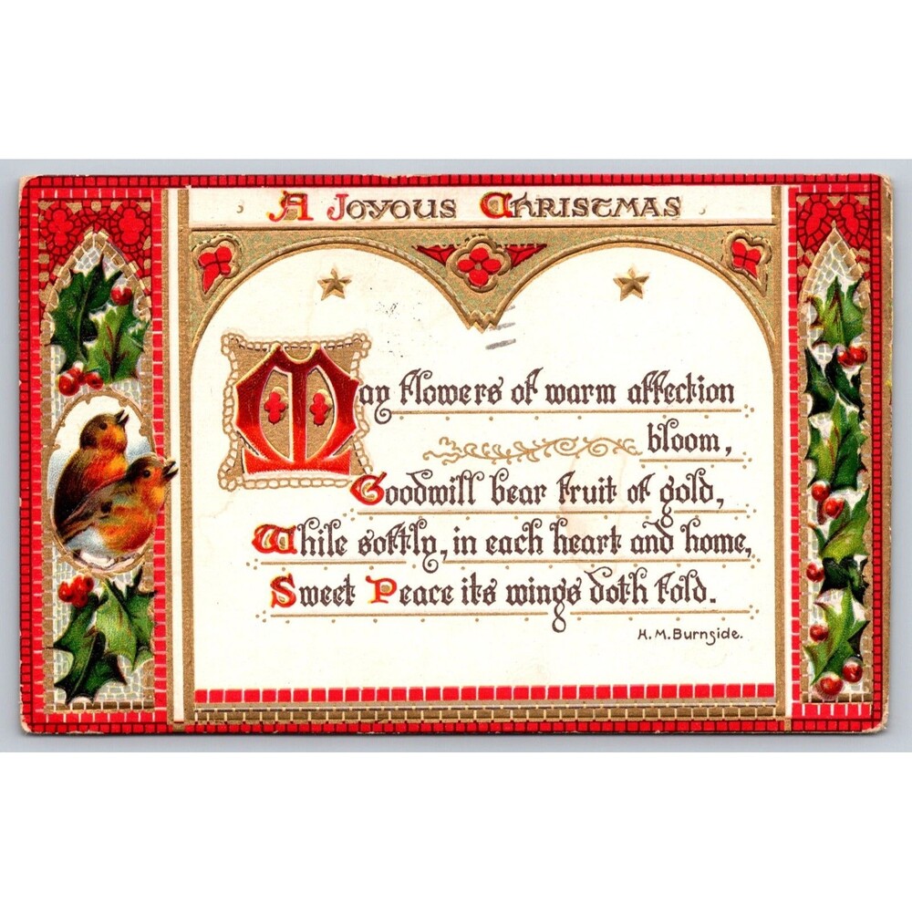 Postcard A Joyous Christmas Tuck's Embossed Birds Holly Posted 1909 NE Burnside